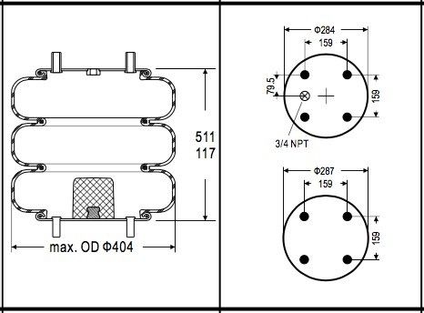 Contitech FT530-35537 3배 복잡한 에어백/공기 스프링 Firestone W013587853